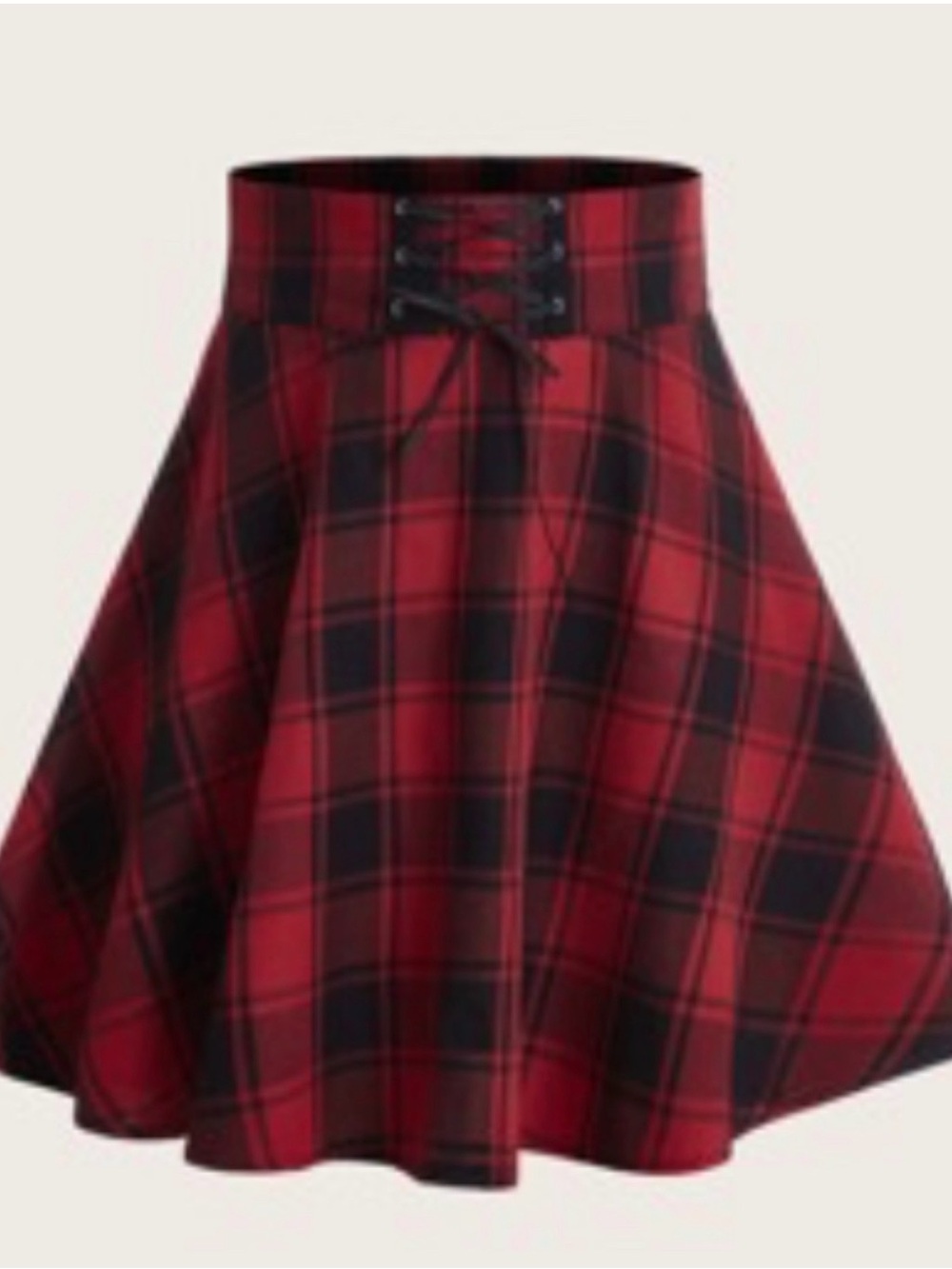 SHEIN Red and Black Plaid Lace-Up Skater Skirt